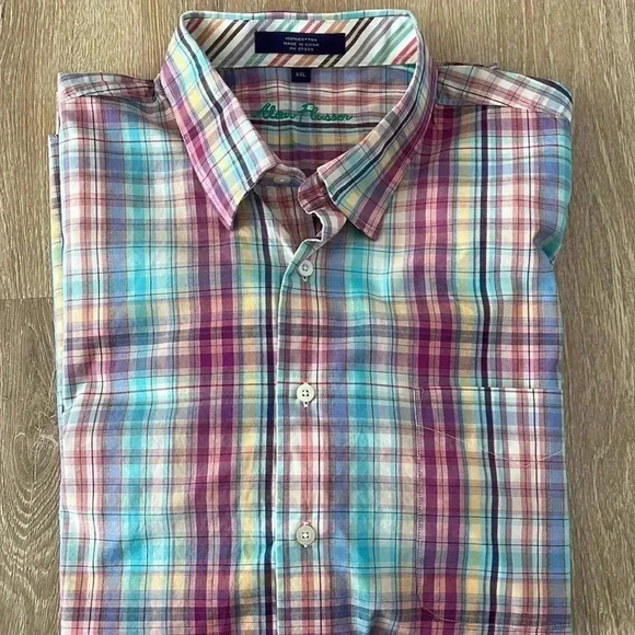 Alan Flusser Classic Plaid Button-Down‎ Shirt 2 tone cuffs Men’s XXL - Picture 1 of 9